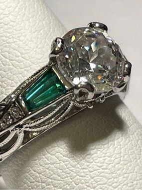 TACORI 3 CT Solitaire Ring - Emerald Accents - SS, Size 8